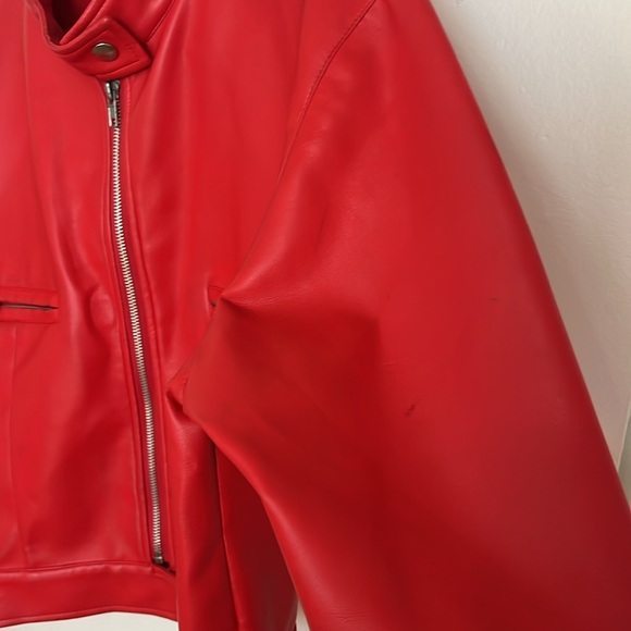 Vintage Y2K Red Vegan Leather Bomber Jacket - Picture 8 of 16